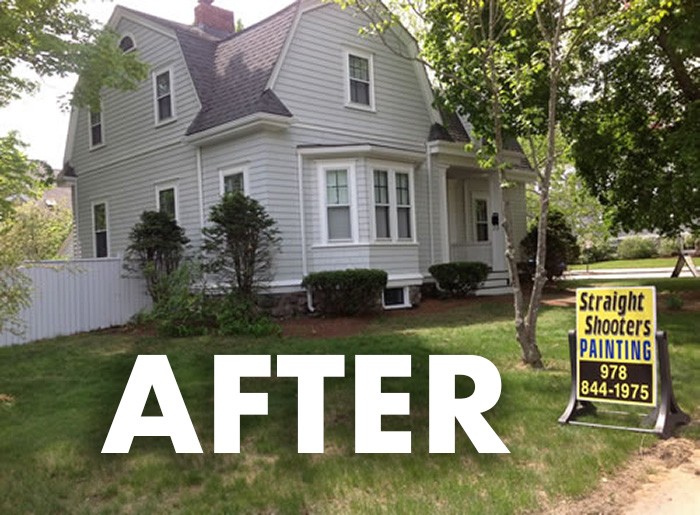 An after-completion image of a house paint job by Straight Shooters painting project in the upper Massachusetts area